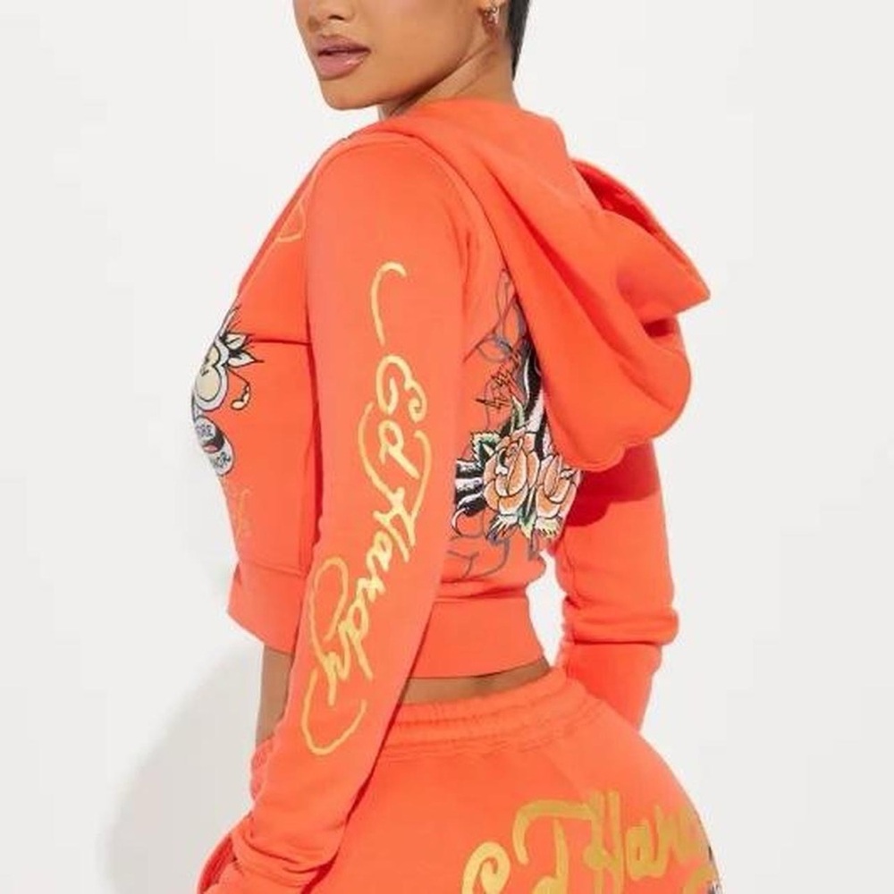 Ed Hardy Women's Bright Orange Graphic Hoodie